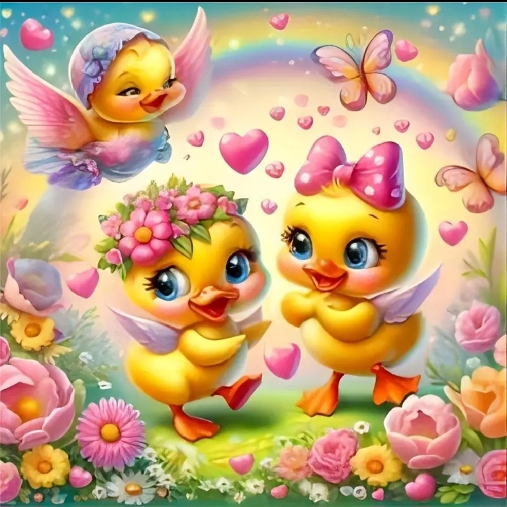 11.8x11.8 DIY Charming Cute Ducklings Diamond Art Kit W/Pink and Yellow Accents